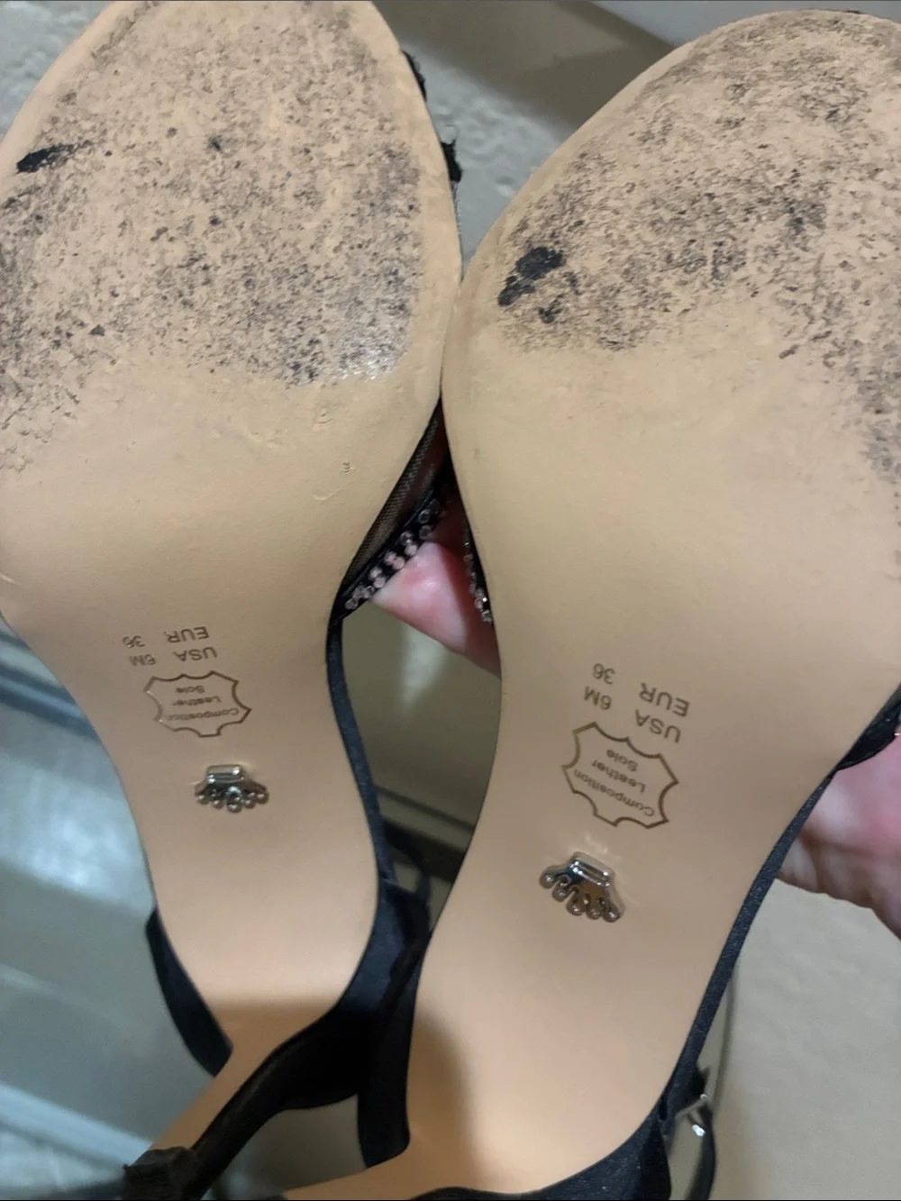 Nina Black and Nude Ankle-Strap Rhinestone sandals